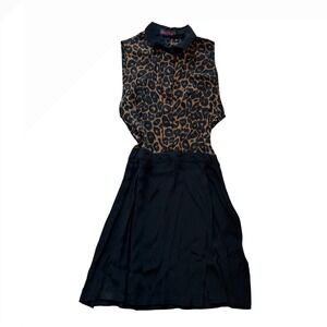 Y2k cheetah black mini‎ dress collard officesiren nwot motel rocks small